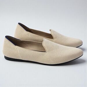Rothy's Cream Loafers with Navy Trim